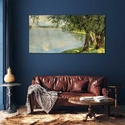 Skleneny obraz Maľovanie jazero stromy