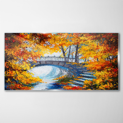 Skleneny obraz Stromy opustí bridge rieka