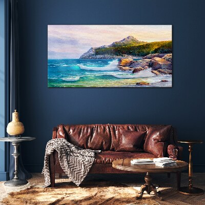 Skleneny obraz Maľovanie lesného pobreží mora
