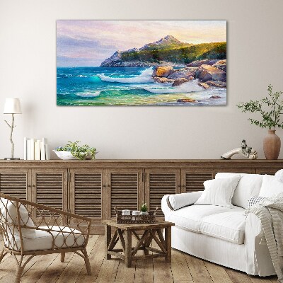 Skleneny obraz Maľovanie lesného pobreží mora