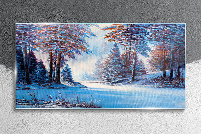 Skleneny obraz Maľovanie zimnej lesné stromy