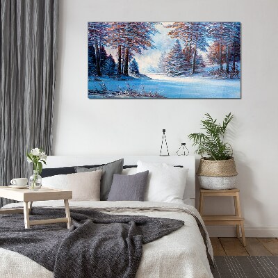 Skleneny obraz Maľovanie zimnej lesné stromy