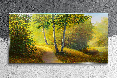 Skleneny obraz Maľovanie lesných stromov cesta