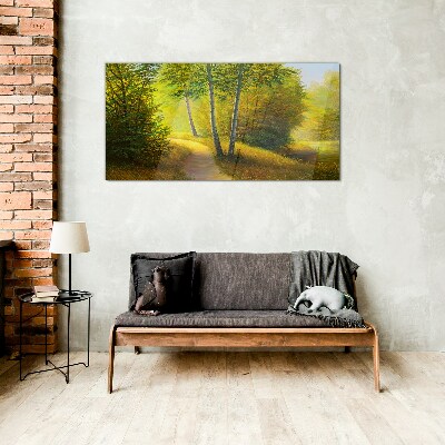 Skleneny obraz Maľovanie lesných stromov cesta