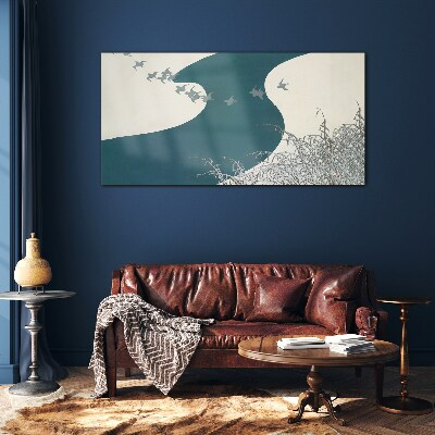 Sklenený obraz Zimná rieka snehové vtáky