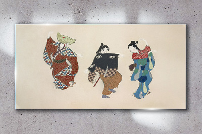 Sklenený obraz Japonské tanečnice v tradičných krojoch