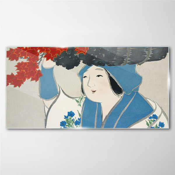 Sklenený obraz Ženy kimono listy