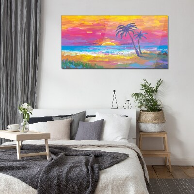 Skleneny obraz Pláž palm sunset