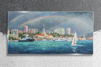 Skleneny obraz Morská panoráma s dúhou
