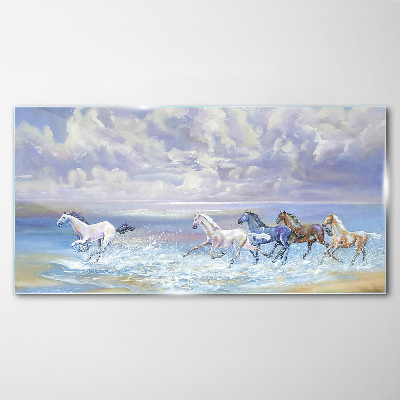 Skleneny obraz Maľovanie koní pobrežie