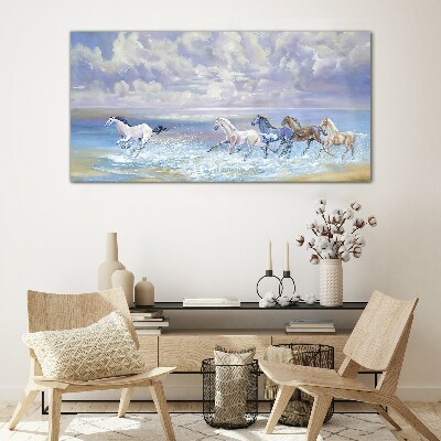 Skleneny obraz Maľovanie koní pobrežie