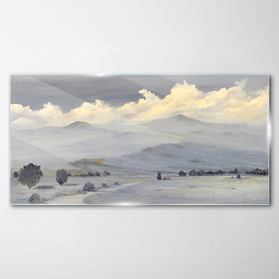 Skleneny obraz Zimné maľovanie hory mraky