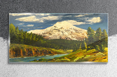 Skleneny obraz Maľovanie hory mraky
