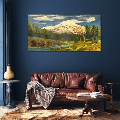 Skleneny obraz Maľovanie hory mraky