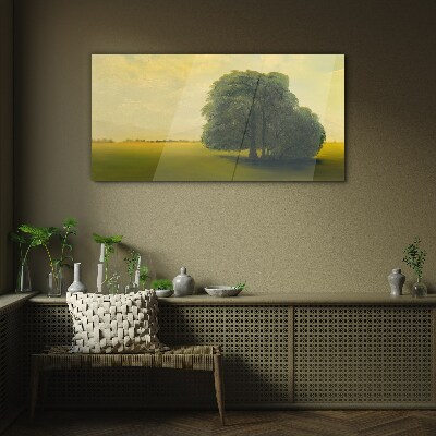 Skleneny obraz Maľovanie stromov obloha poľa