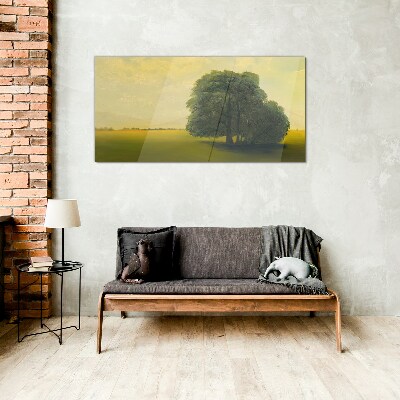 Skleneny obraz Maľovanie stromov obloha poľa