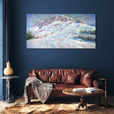 Skleneny obraz Zimné maľba snehu hôr