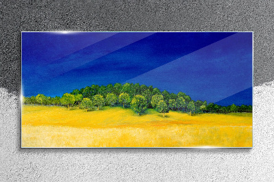 Skleneny obraz Pole maľovanie oblohy stromy