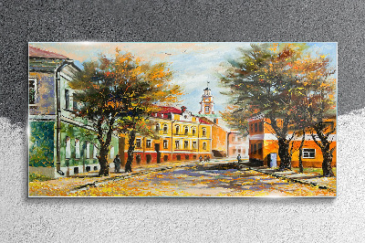 Skleneny obraz Maľovanie mesta jeseň