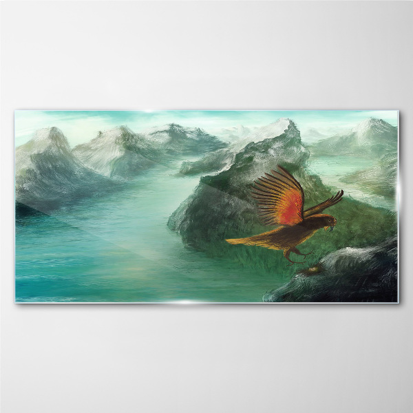 Skleneny obraz Maľovanie hory zvieracie vták