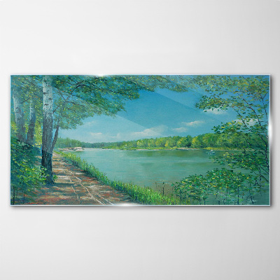 Skleneny obraz Maľba rieka las príroda