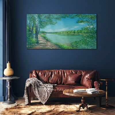 Skleneny obraz Maľba rieka las príroda