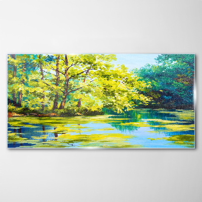 Skleneny obraz Jazero rieky strom tráva