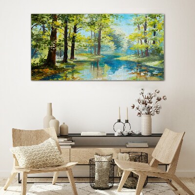 Skleneny obraz Maľovanie lesné rieka príroda