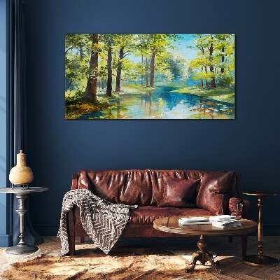 Skleneny obraz Maľovanie lesné rieka príroda