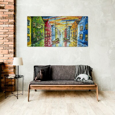 Skleneny obraz Maľba abstrakcie domy