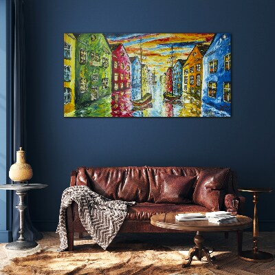 Skleneny obraz Maľba abstrakcie domy