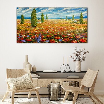 Skleneny obraz Maľovanie kvetín pole