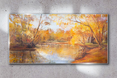 Skleneny obraz Lesné rieka príroda jeseň