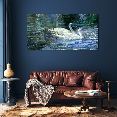 Skleneny obraz Jazero vtákov labute vody