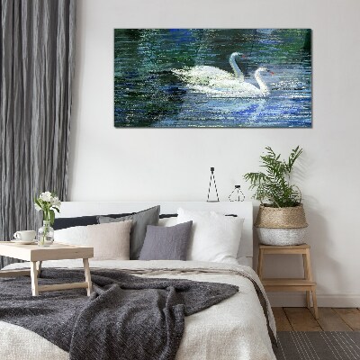 Skleneny obraz Jazero vtákov labute vody