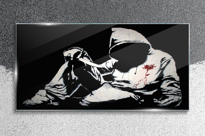 Skleneny obraz Muž s nožom Banksy