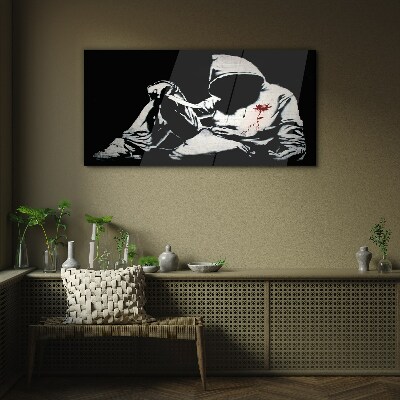 Skleneny obraz Muž s nožom Banksy