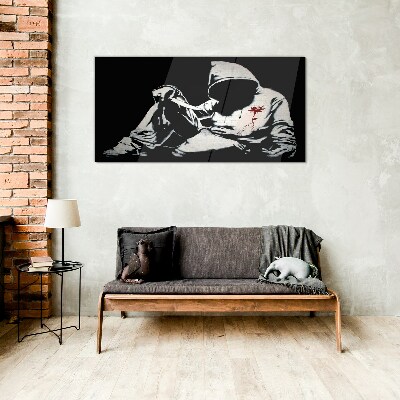 Skleneny obraz Muž s nožom Banksy