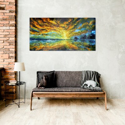 Skleneny obraz Jazero stromy nebeské slnko