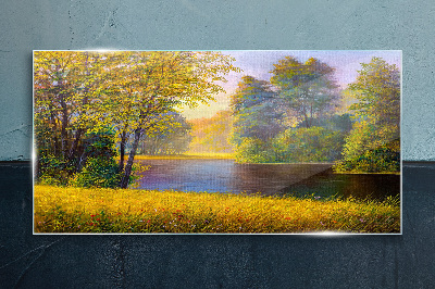 Skleneny obraz Lesné kvety rieka príroda