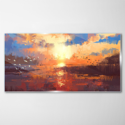 Skleneny obraz Jazero mraky sunset