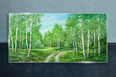Obraz na skle Zelený les s bielymi brezami