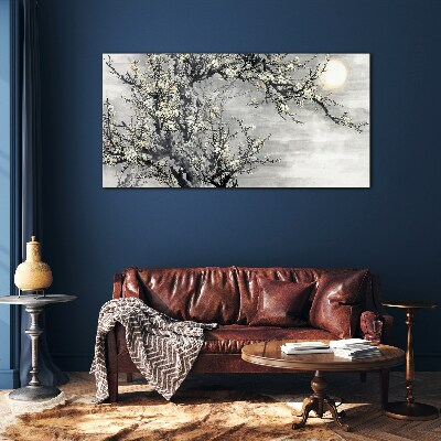 Skleneny obraz Konáre stromov kvety slnko