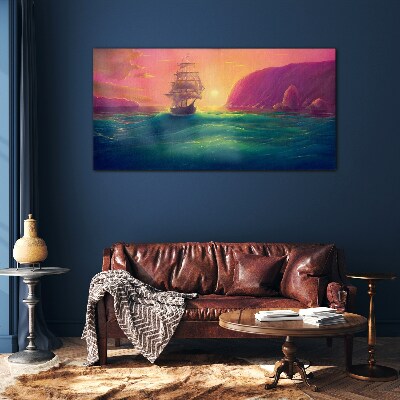 Obraz na skle More západ slnka lodi