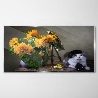 Obraz na skle Kvety zvierací mačka
