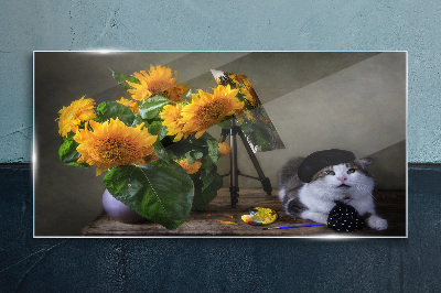 Obraz na skle Kvety zvierací mačka