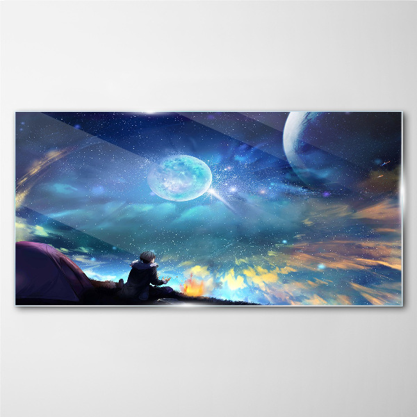 Obraz na skle Nočná obloha hviezda mesiac