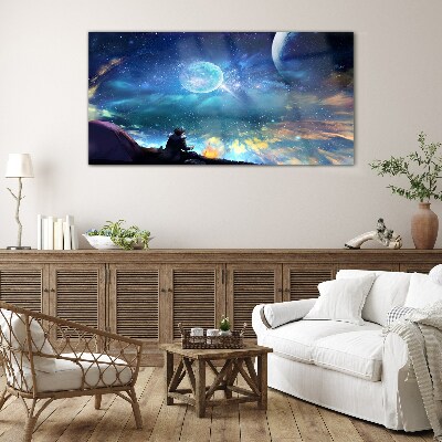 Obraz na skle Nočná obloha hviezda mesiac