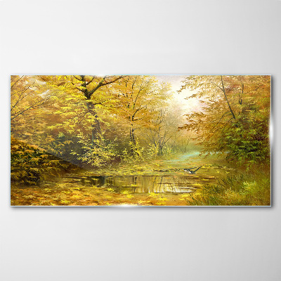 Obraz na skle Lesné rieka jesenné voľne žijúcich živočíchov
