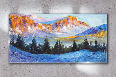 Skleneny obraz Zimné sneh stromy hory